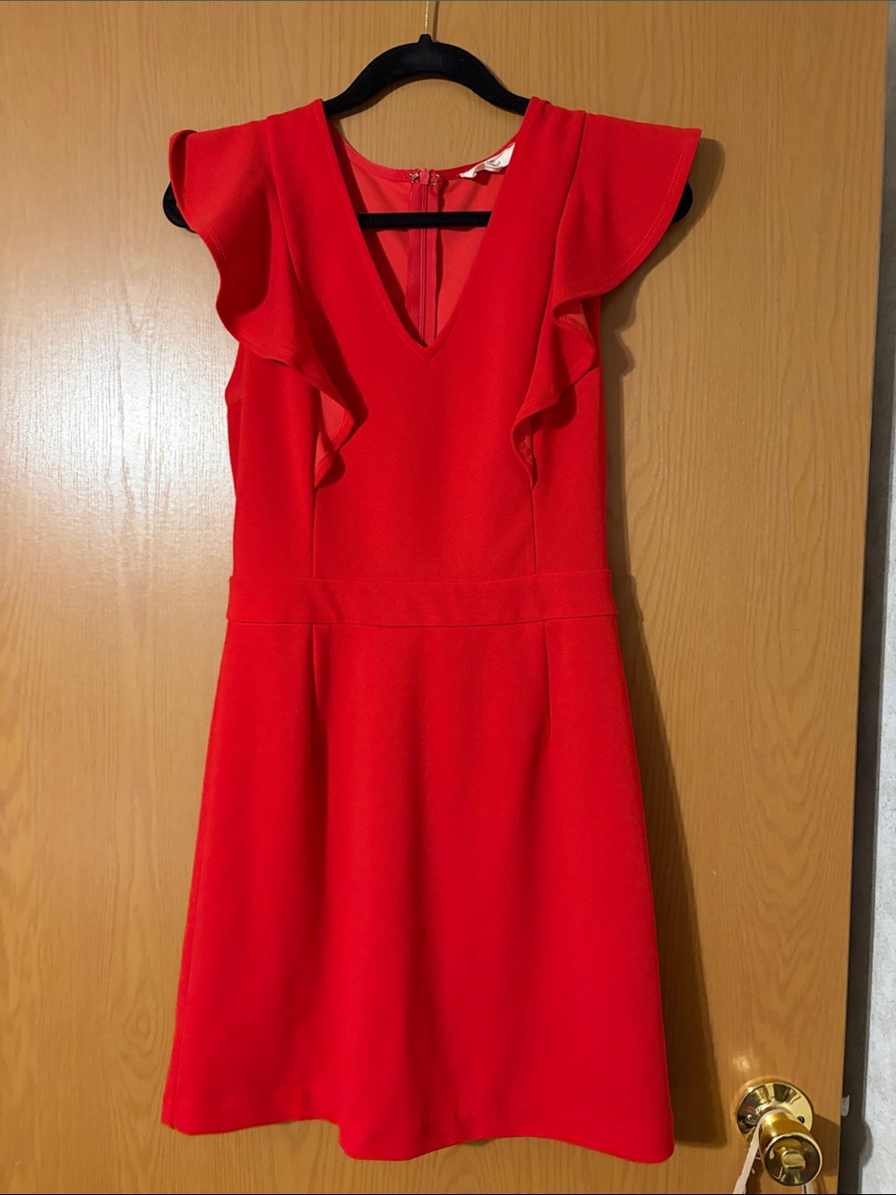 entro Red V-Neck Ruffle Sleeve Mini Dress